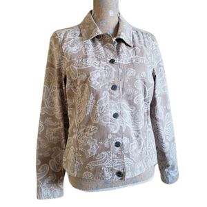 Paisley cotton denim jacket 12 tan white Croft & Barrow